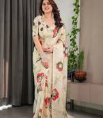 Women's ready wear satin silk blend saree with unstitched blouse
