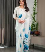 Modern readymade satin silk blend saree with matching blouse