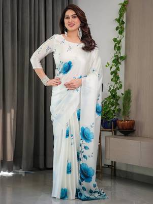 Modern readymade satin silk blend saree with matching blouse 2