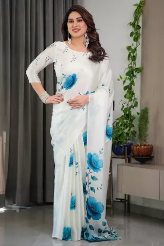 Modern readymade satin silk blend saree with matching blouse