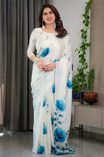 Modern readymade satin silk blend saree with matching blouse
