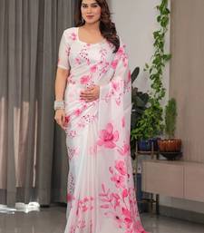 Ethnic readymade satin silk blend saree with unstitched blouse