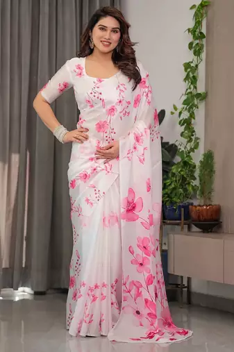 Ethnic readymade satin silk blend saree with unstitched blouse