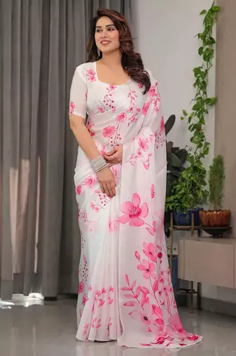 Ethnic readymade satin silk blend saree with unstitched blouse