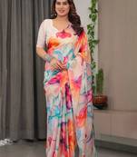 Instant drape satin silk blend saree with satin blouse piece