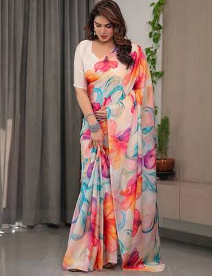 Instant drape satin silk blend saree with satin blouse piece 3