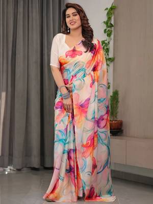 Instant drape satin silk blend saree with satin blouse piece 4