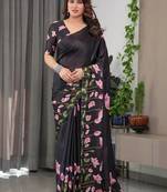 Readymade satin silk blend saree with plain unstitched blouse