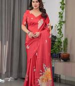 Stylish readymade satin silk blend saree with blouse piece