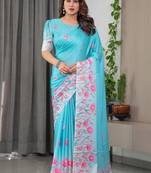 Soft satin silk blend readymade saree with unstitched blouse