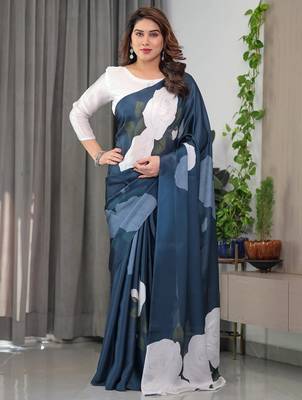 Readymade satin silk blend saree for women with blouse 2
