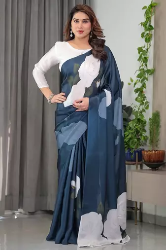 Readymade satin silk blend saree for women with blouse