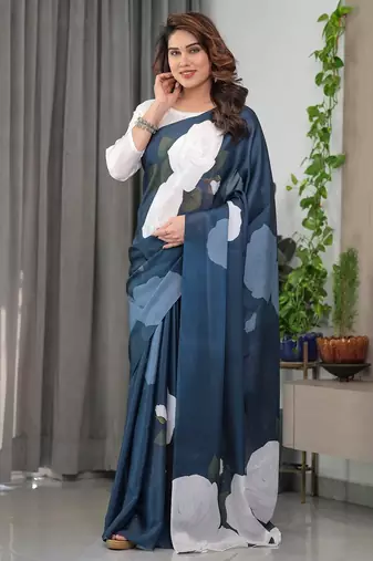 Readymade satin silk blend saree for women with blouse
