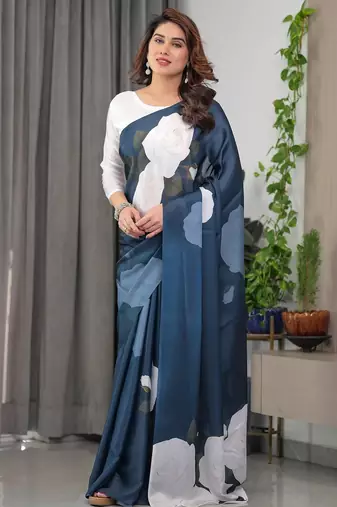 Readymade satin silk blend saree for women with blouse
