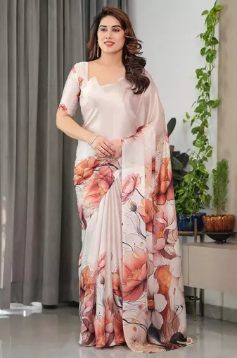 Ready-to-wear satin silk blend saree with matching satin blouse piece
