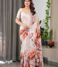 Ready-to-wear satin silk blend saree with matching satin blouse piece