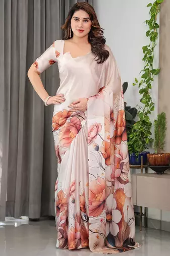 Ready-to-wear satin silk blend saree with matching satin blouse piece