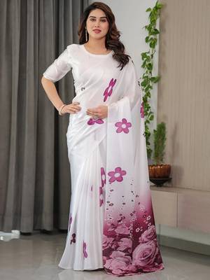 Premium pre-stitched satin silk blend saree with unstitched blouse 1