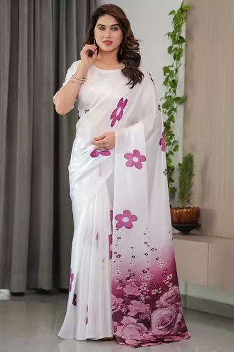 Premium pre-stitched satin silk blend saree with unstitched blouse