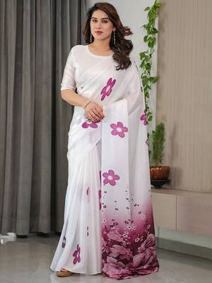 Premium pre-stitched satin silk blend saree with unstitched blouse 4