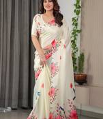 Instant wear satin silk blend saree with matching blouse