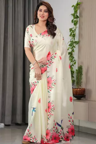 Instant wear satin silk blend saree with matching blouse