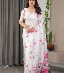 Readymade satin silk blend saree for party wear with blouse