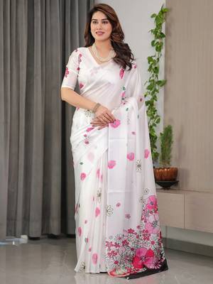 Readymade satin silk blend saree for party wear with blouse 2