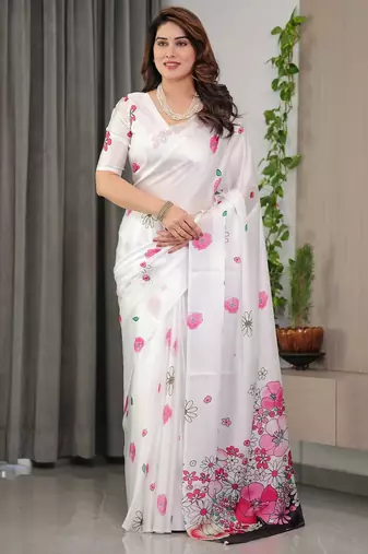 Readymade satin silk blend saree for party wear with blouse