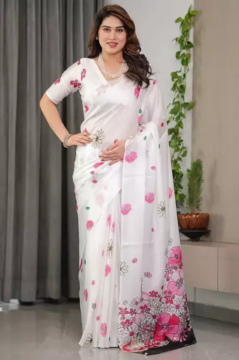 Readymade satin silk blend saree for party wear with blouse