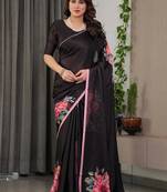 Women's ready pleated satin silk blend saree with blouse