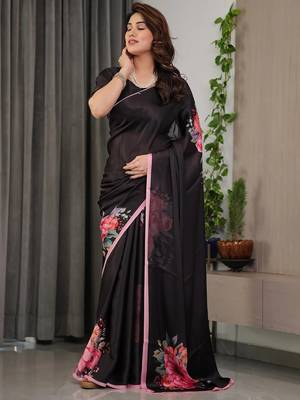 Women's ready pleated satin silk blend saree with blouse 4