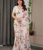 Designer ready wear satin silk blend saree with unstitched blouse