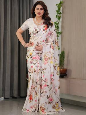 Designer ready wear satin silk blend saree with unstitched blouse 2