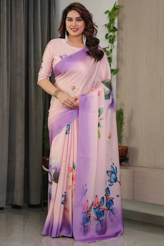 Traditional ready-to-wear satin silk blend saree with blouse