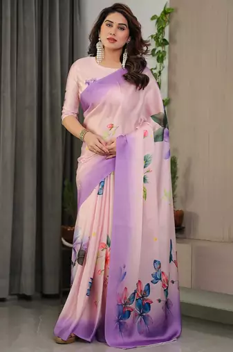 Traditional ready-to-wear satin silk blend saree with blouse