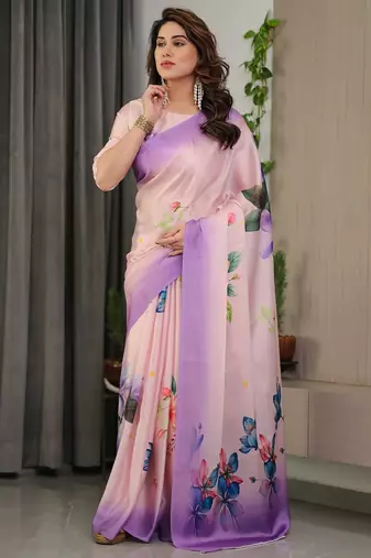 Traditional ready-to-wear satin silk blend saree with blouse