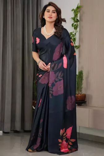 Women's luxury readymade satin silk blend saree with blouse