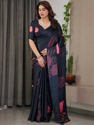 Women's luxury readymade satin silk blend saree with blouse 2