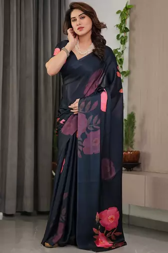 Women's luxury readymade satin silk blend saree with blouse