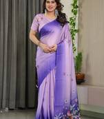 Satin silk blend readymade saree with matching unstitched blouse