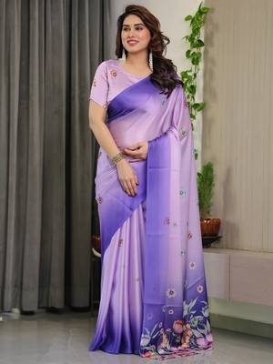Satin silk blend readymade saree with matching unstitched blouse 2