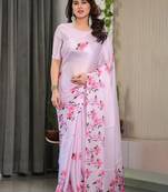 Women's ready-to-drape satin silk blend saree with blouse
