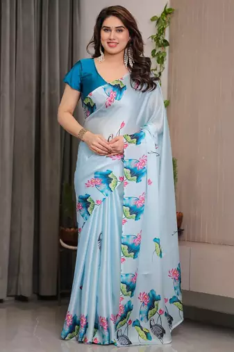 Premium ready wear satin silk blend saree with unstitched blouse