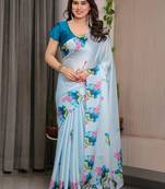 Premium ready wear satin silk blend saree with unstitched blouse