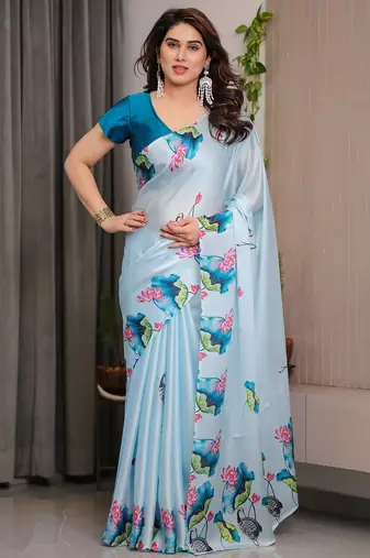 Premium ready wear satin silk blend saree with unstitched blouse