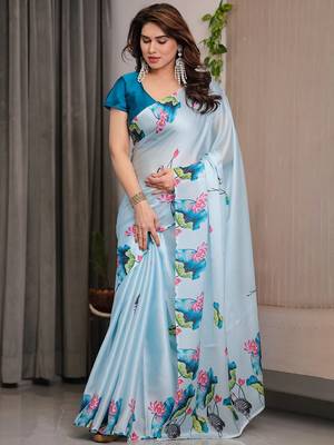 Premium ready wear satin silk blend saree with unstitched blouse 3