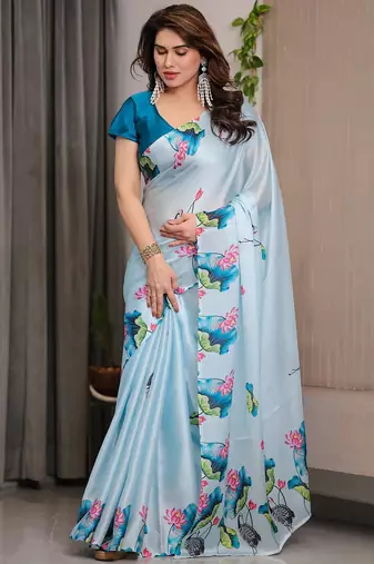 Premium ready wear satin silk blend saree with unstitched blouse