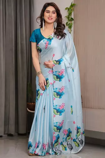 Premium ready wear satin silk blend saree with unstitched blouse