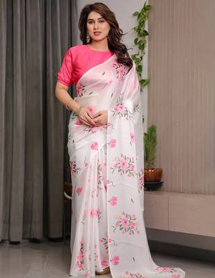Festive pre-stitched satin silk blend saree with blouse piece 1